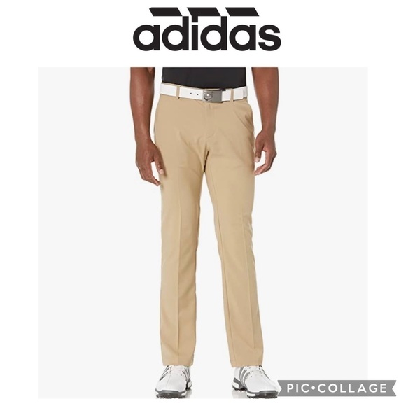 Adidas ClimaLite Men Khaki Flat Front Chino Casual Golf pants size 34x32 - Picture 1 of 8